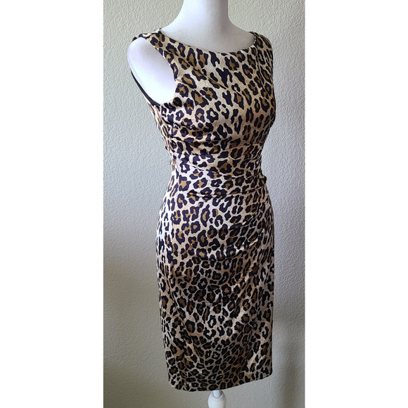 VTG Cache Leopard Animal Print Women Dress SZ 2 Silky Ruched Body Con Evening - Picture 7 of 9